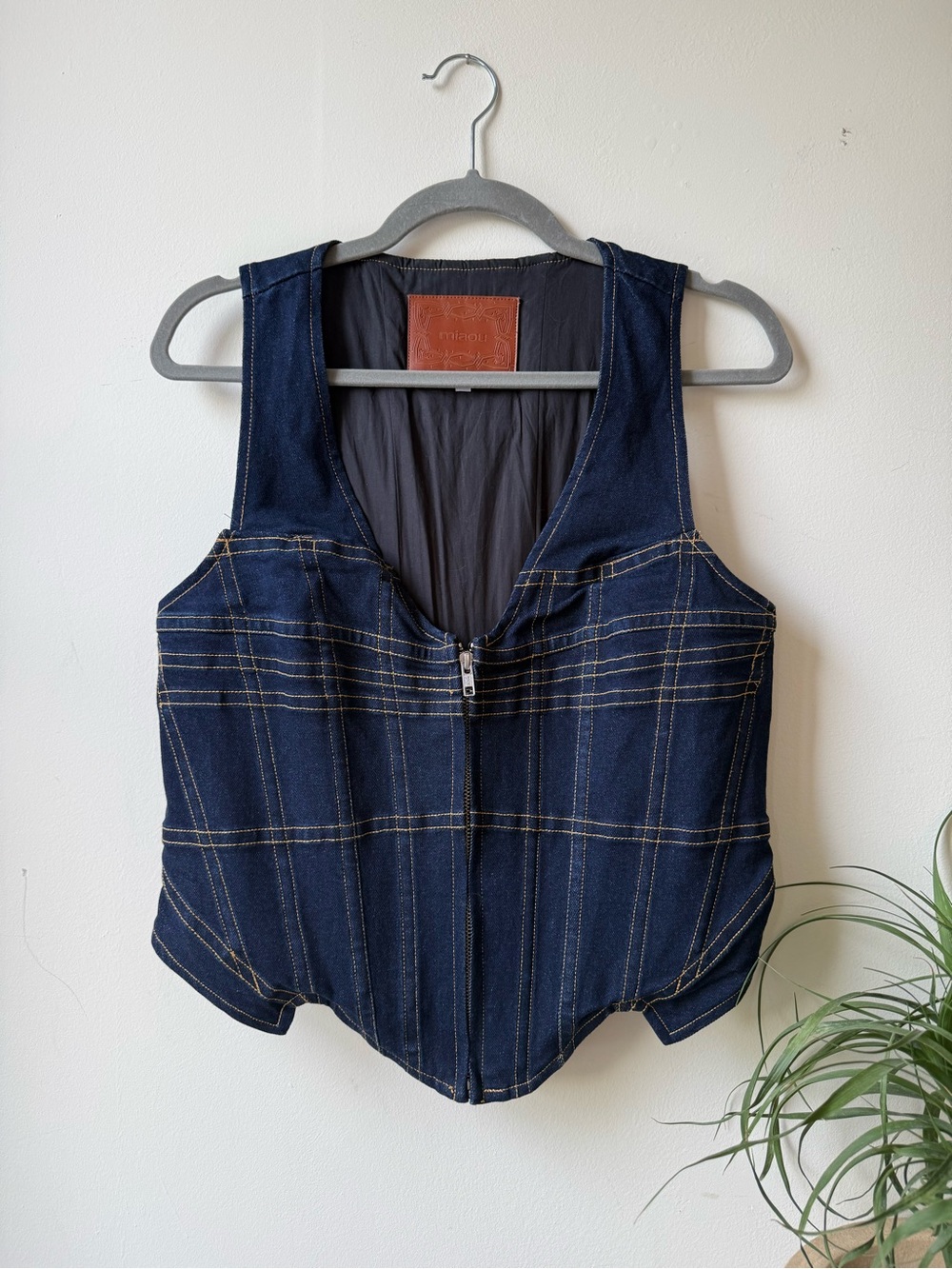 Miaou Dolly Corset Vest dark blue Zip-Front contrast stitching top